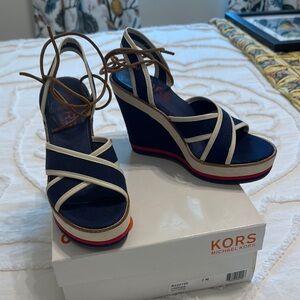 Michael Kors Blue and White Wedge Shoes